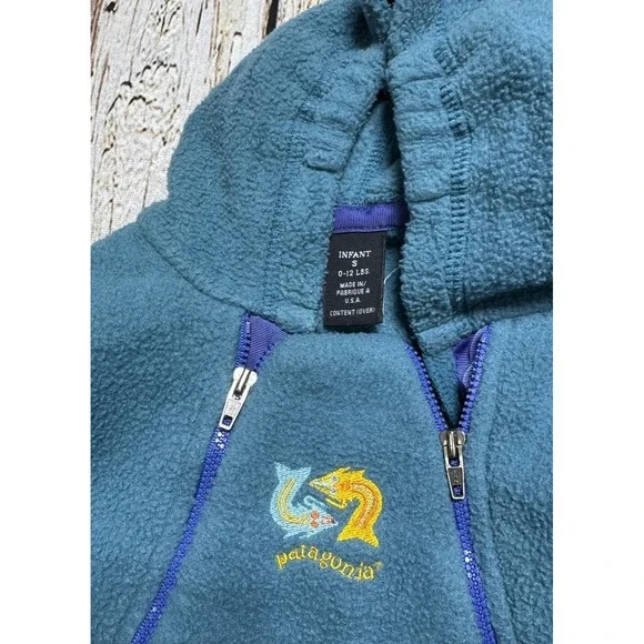 PATAGONIA VTG Synchilla 90's Blue Fleece Zip Bunting Snow Suit Infant S 0-12lbs